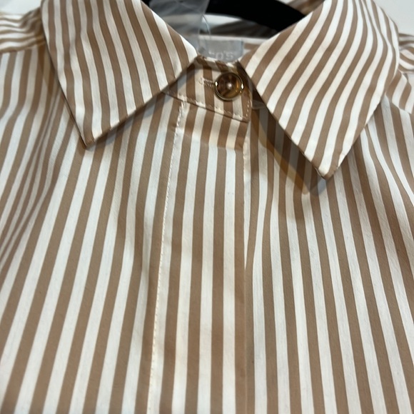 NWT Chico’s button sleeve poplin shirt/striped tunic tan and cream size 3.5 - Picture 6 of 8